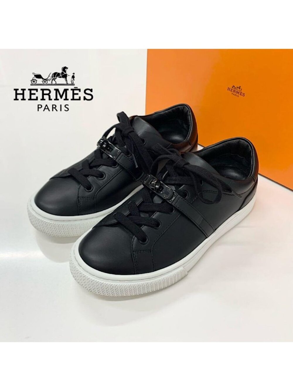 Hermes Day Leather Kelly Sneakers Black